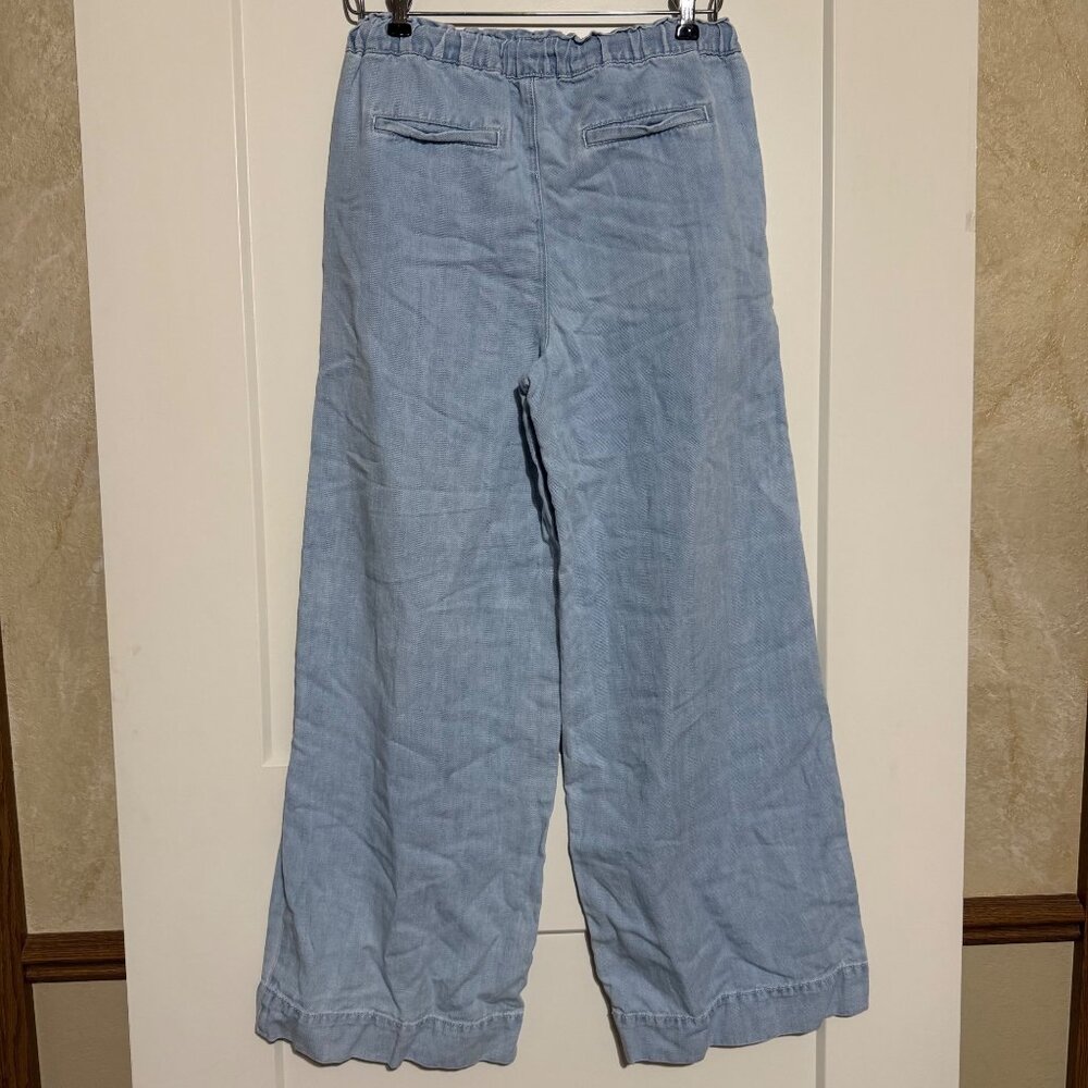Loft Womens Light Blue Wide-Leg Pull-On Pants XS Cotton & Linen Blend - Picture 3 of 11